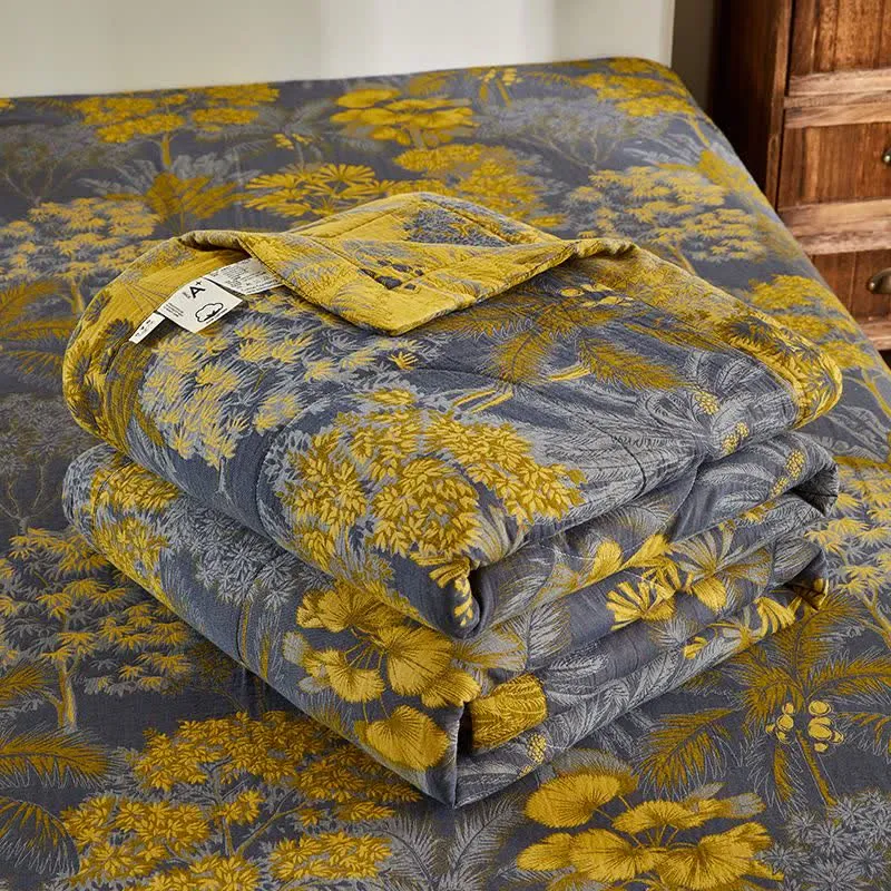 Jacquard-Steppdecke aus Baumwollgaze mit botanischem Baummuster