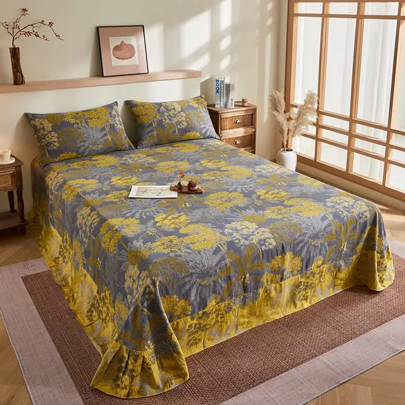 Jacquard-Steppdecke aus Baumwollgaze mit botanischem Baummuster