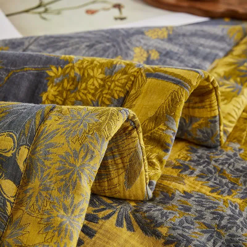 Jacquard-Steppdecke aus Baumwollgaze mit botanischem Baummuster