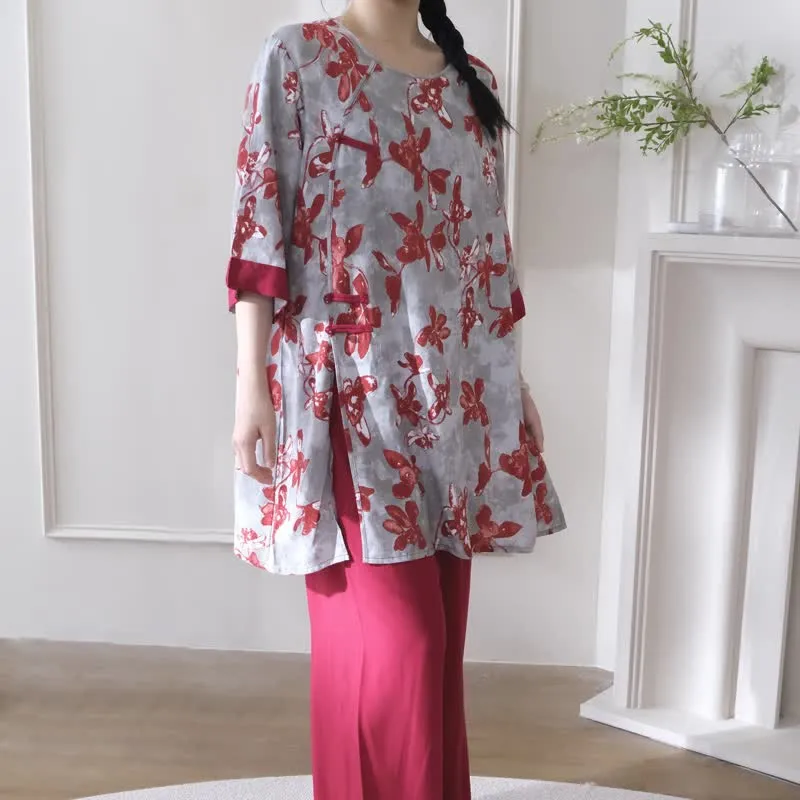 Vintage Loungewear-Set mit Blumenmuster im orientalischen Stil