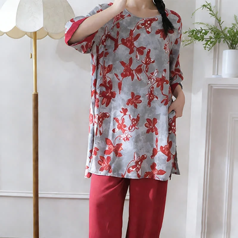 Vintage Loungewear-Set mit Blumenmuster im orientalischen Stil