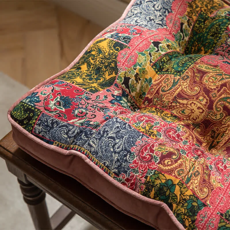 Stuhlkissen im Boho-Patchwork-Stil mit Befestigungsbändern