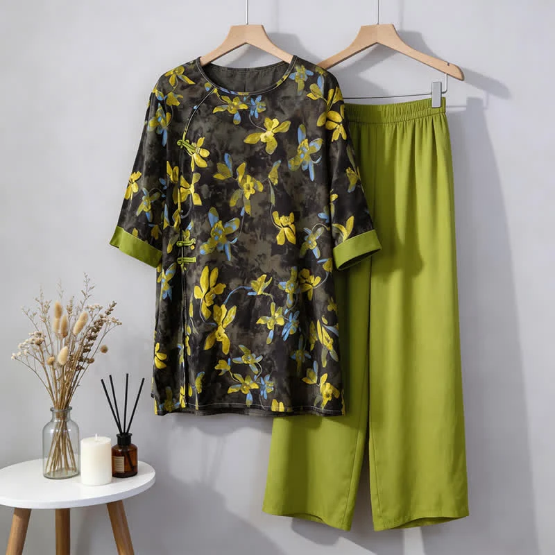 Retro-Pyjama-Set mit Blumenmuster im orientalischen Stil