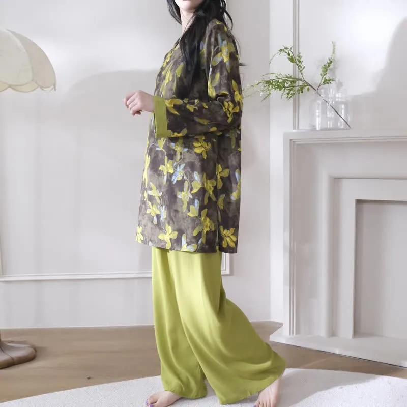 Retro-Pyjama-Set mit Blumenmuster im orientalischen Stil