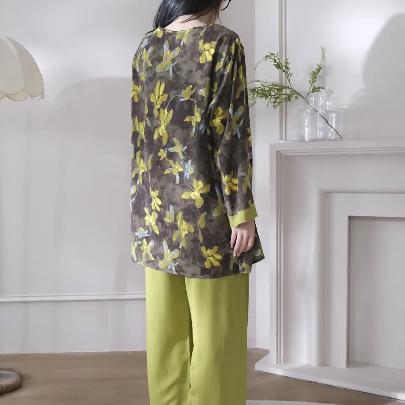 Retro-Pyjama-Set mit Blumenmuster im orientalischen Stil