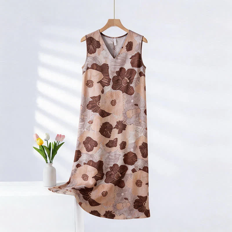 Ärmelloses Cami-Nachthemd mit künstlerischem Blumenmuster