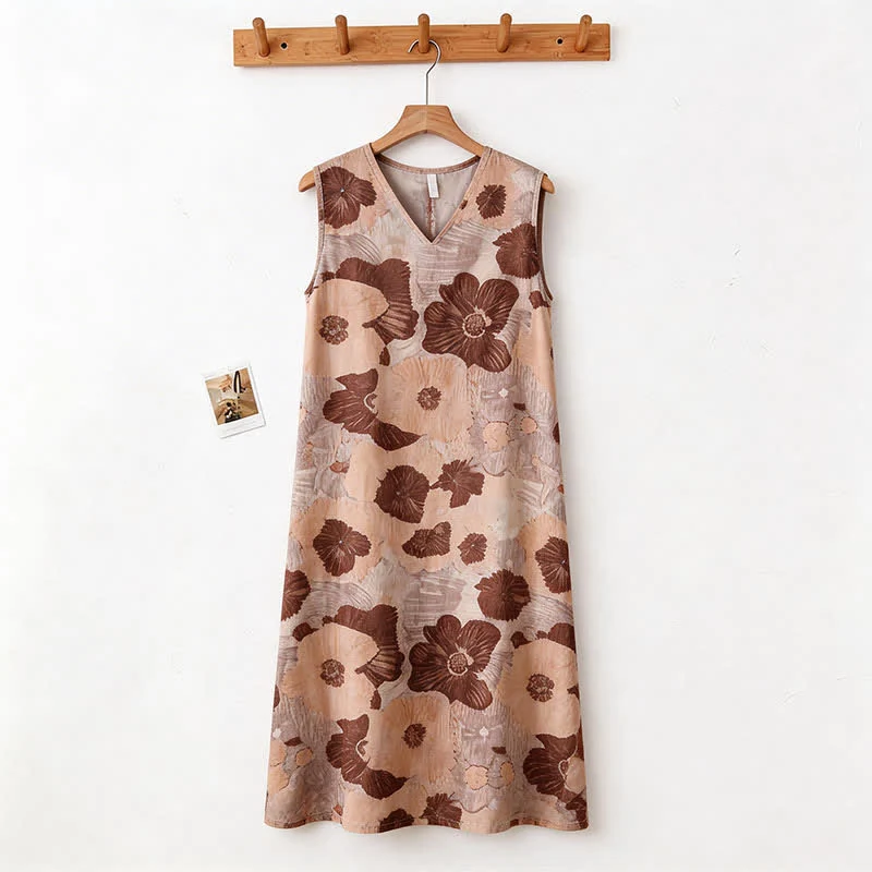 Ärmelloses Cami-Nachthemd mit künstlerischem Blumenmuster