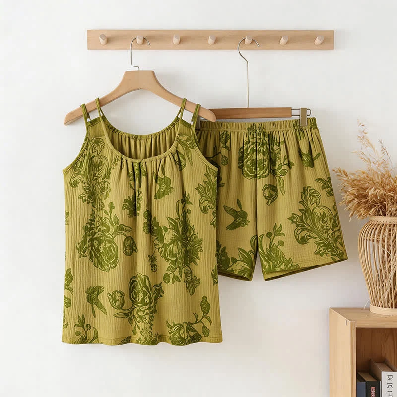 Vintage Pyjama mit Blumenmuster und Vögeln