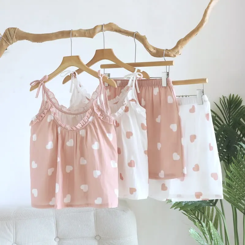 Baumwoll-Doppelgaze-Herz-Cami-Pyjama