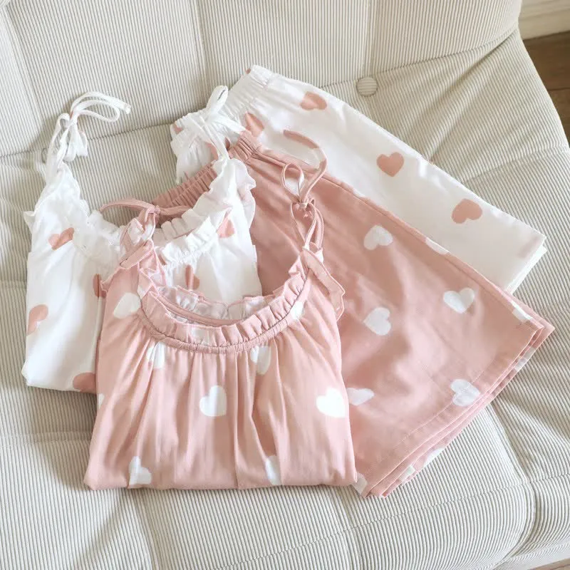Baumwoll-Doppelgaze-Herz-Cami-Pyjama