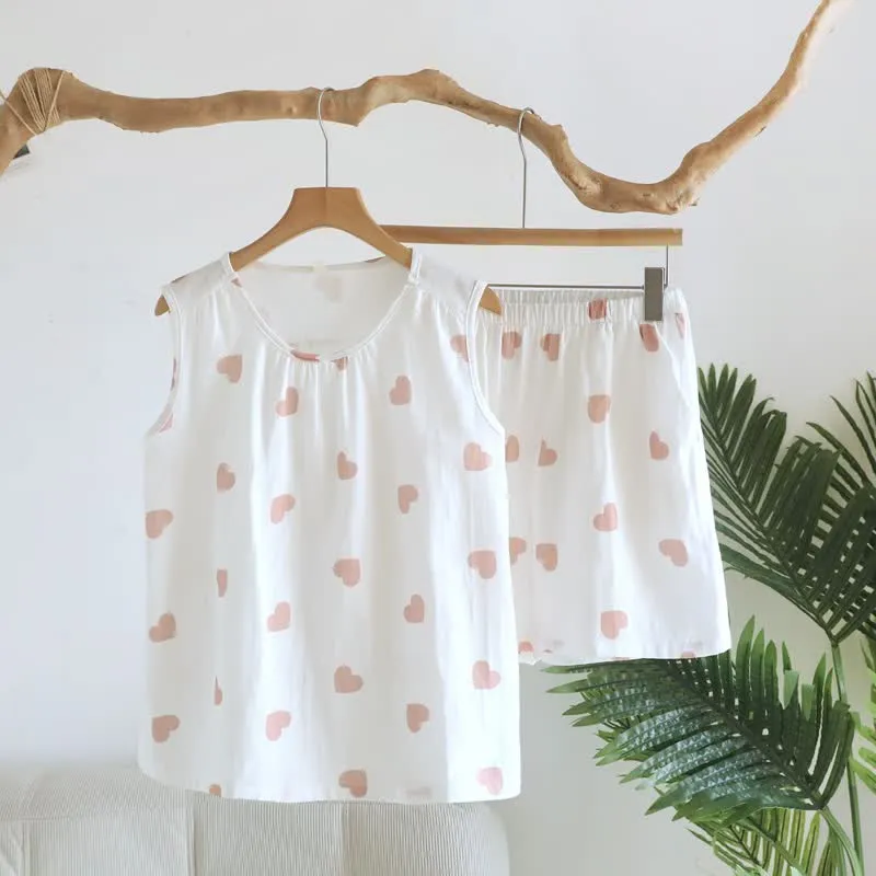 Pyjama mit Herzchenmuster aus doppellagigem Baumwoll-Doppelgaze