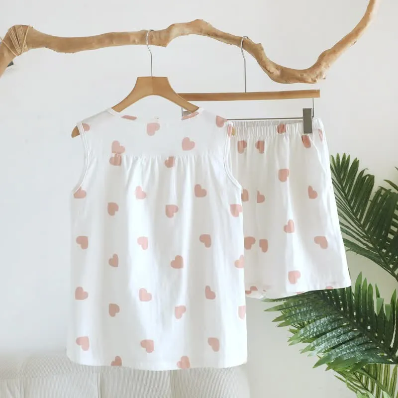 Pyjama mit Herzchenmuster aus doppellagigem Baumwoll-Doppelgaze