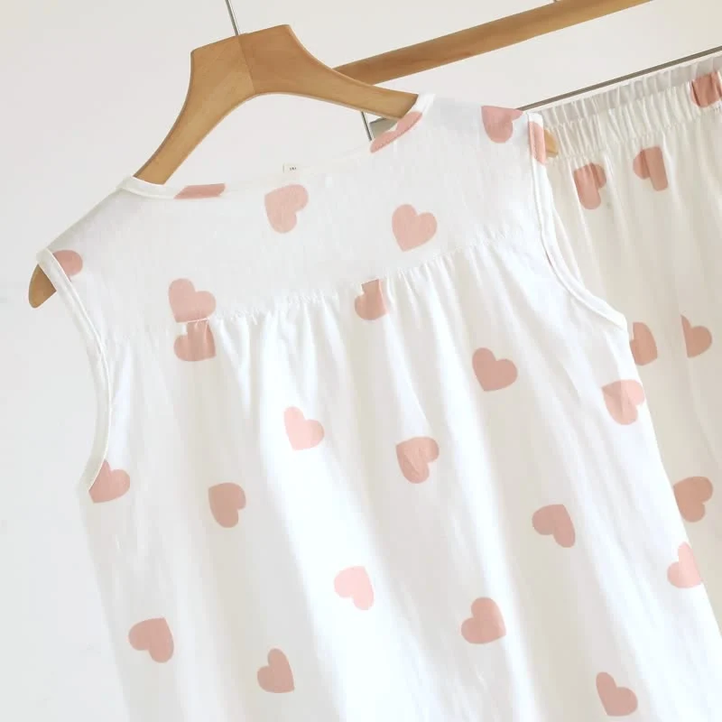 Pyjama mit Herzchenmuster aus doppellagigem Baumwoll-Doppelgaze