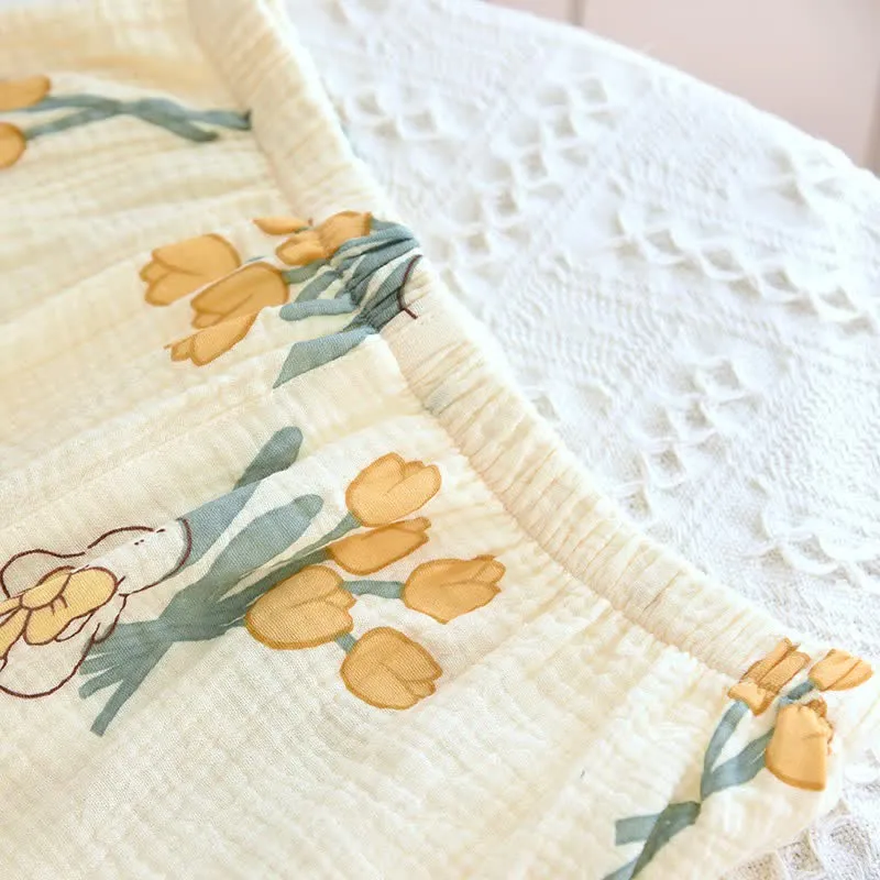 Tulpen- und Hasen-Pyjama-Set aus Baumwollgaze