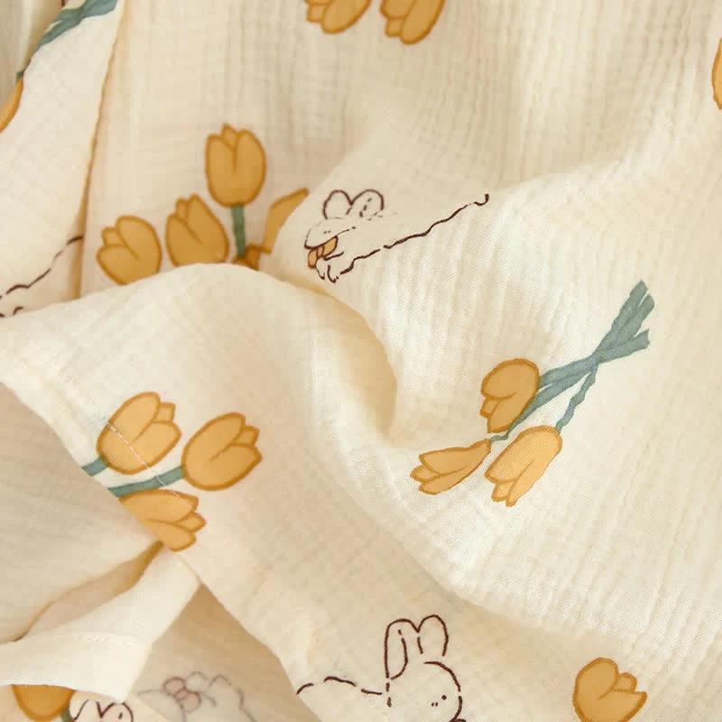 Tulpen- und Hasen-Pyjama-Set aus Baumwollgaze