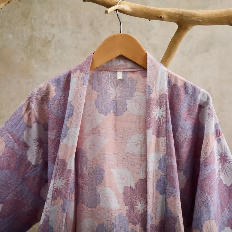 Kimono-Bademantel aus Baumwollgaze mit Kirschblütenmuster