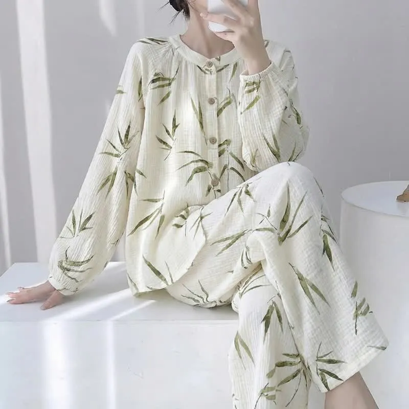 Pyjama-Set aus Baumwolle mit botanischem Bambusdruck