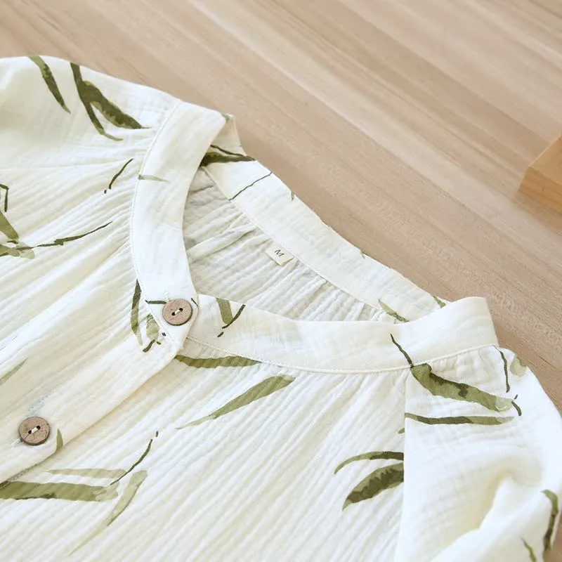 Pyjama-Set aus Baumwolle mit botanischem Bambusdruck