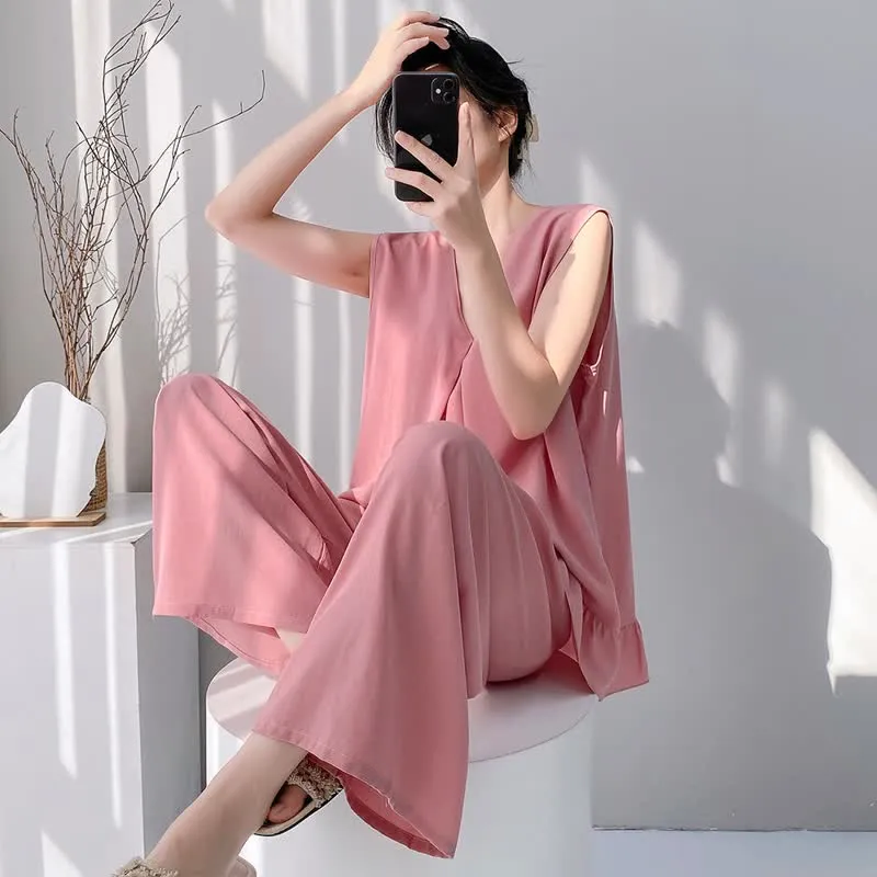 Pyjama-Set aus Tanktop und Hose in Unifarbe