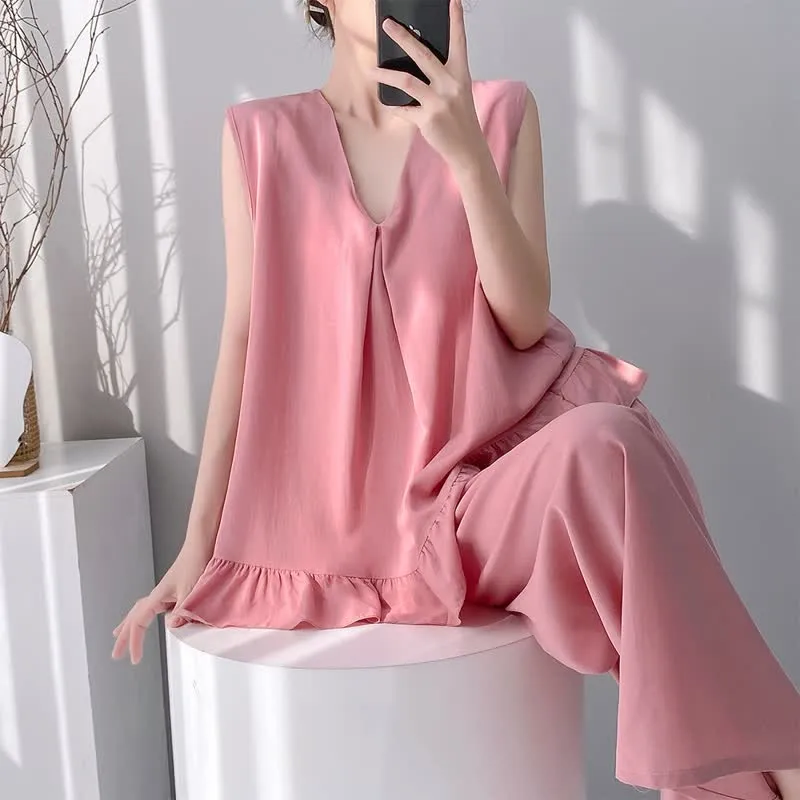Pyjama-Set aus Tanktop und Hose in Unifarbe