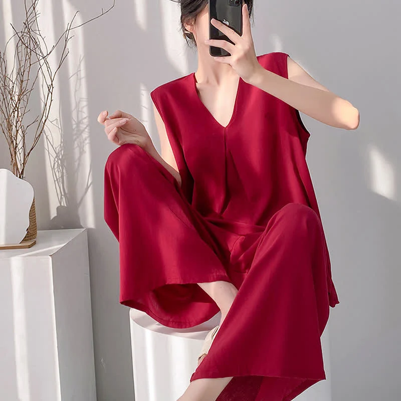 Pyjama-Set aus Tanktop und Hose in Unifarbe