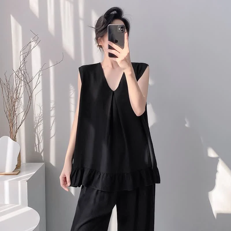 Pyjama-Set aus Tanktop und Hose in Unifarbe