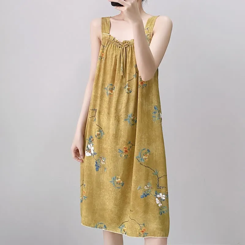 Vintage-Nachthemd mit floralem Rüschenkragen, ärmellos