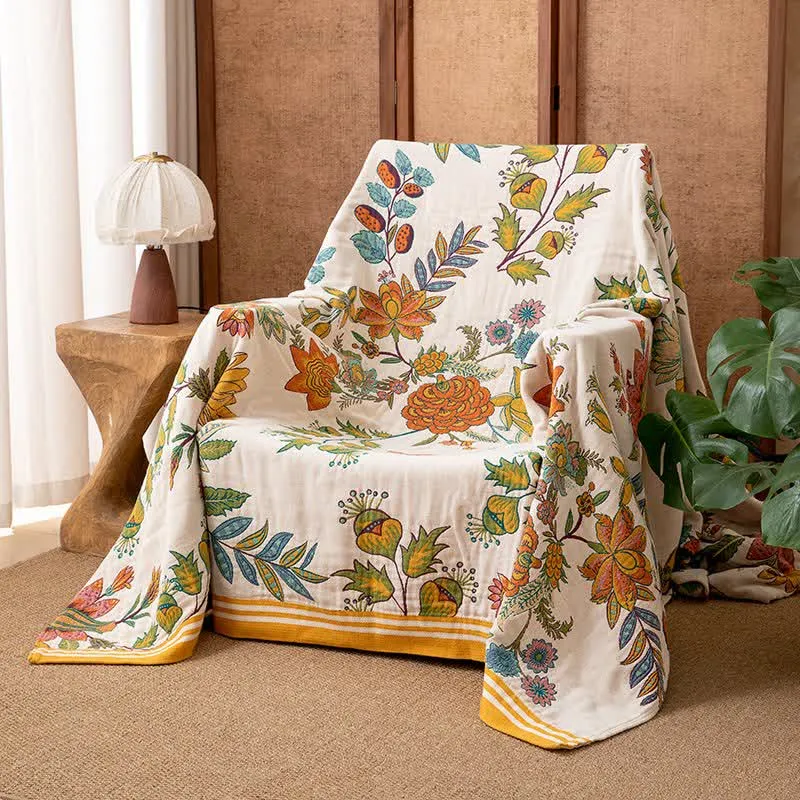 Lebendige florale Steppdecke aus reiner Baumwolle