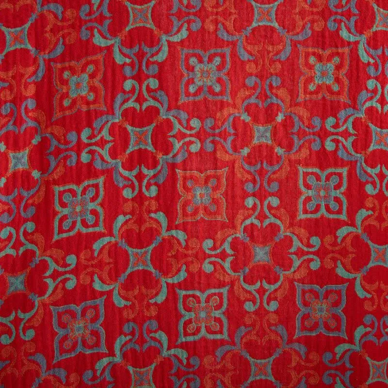 Kurzärmeliger Baumwollbademantel mit Vintage-Muster