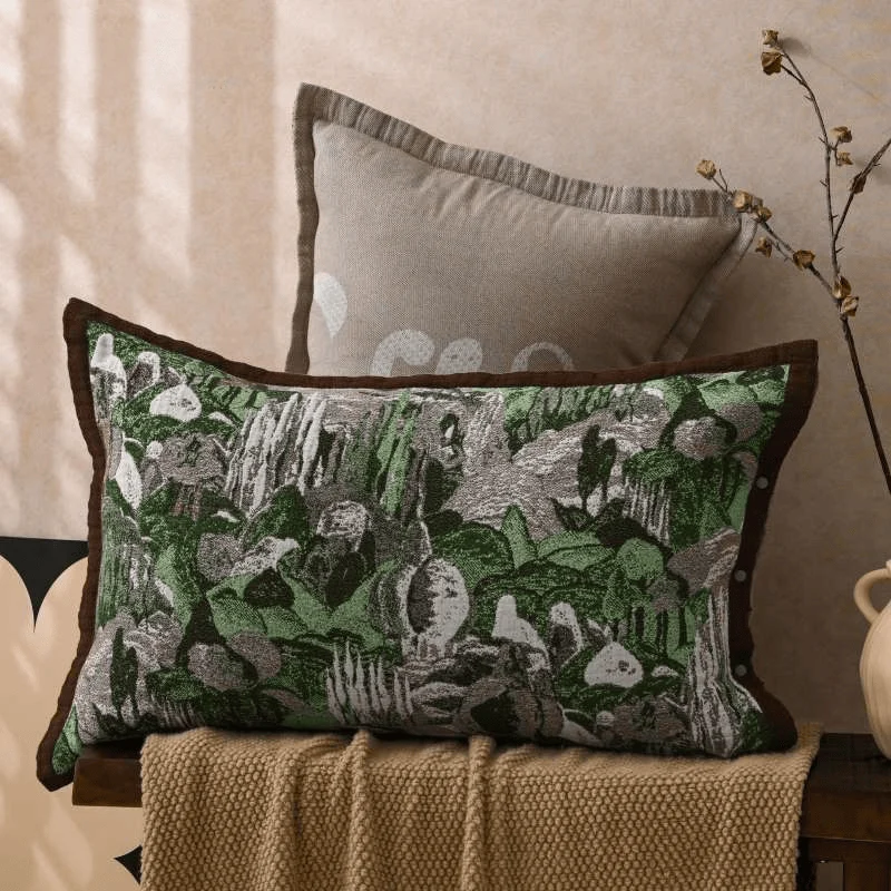 Jacquard-Kissenbezüge aus Baumwolle mit Waldknöpfen (2 Stück)