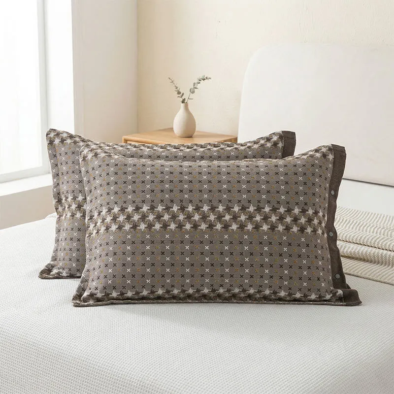 Jacquard-Strick-Kissenbezüge aus Baumwolle mit Knöpfen (2 Stück)