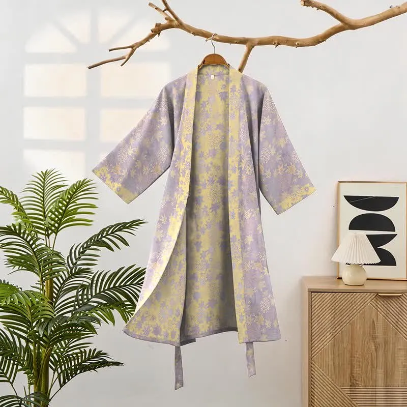Kimono-Bademantel aus doppellagigem, botanischem Baumwollgewebe