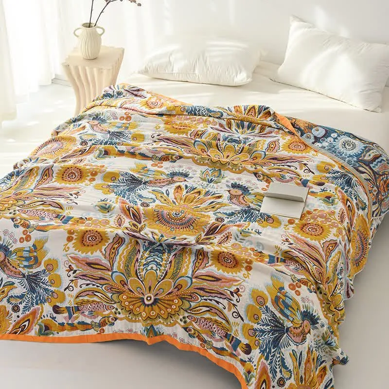 Steppdecke aus reiner Baumwolle mit tropischem Blumenmuster