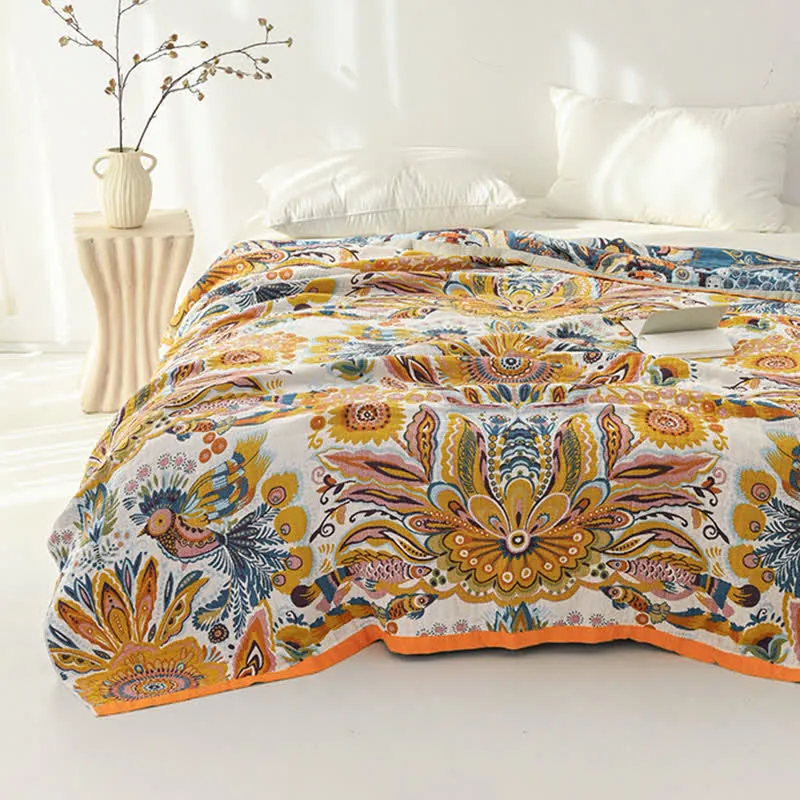 Steppdecke aus reiner Baumwolle mit tropischem Blumenmuster
