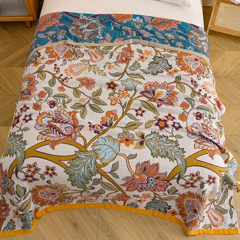 Retro-Blumen-Steppdecke aus reiner Baumwolle