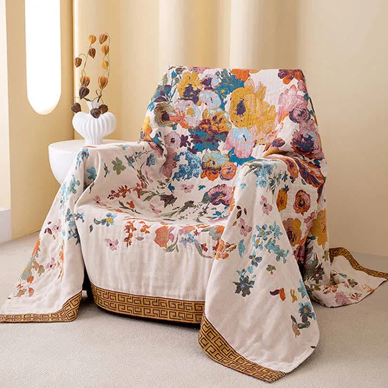 Steppdecke aus reiner Baumwolle mit Blumenmuster
