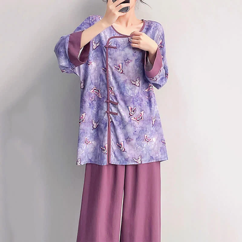 Loungewear-Set „Lila Schmetterling“ im orientalischen Stil
