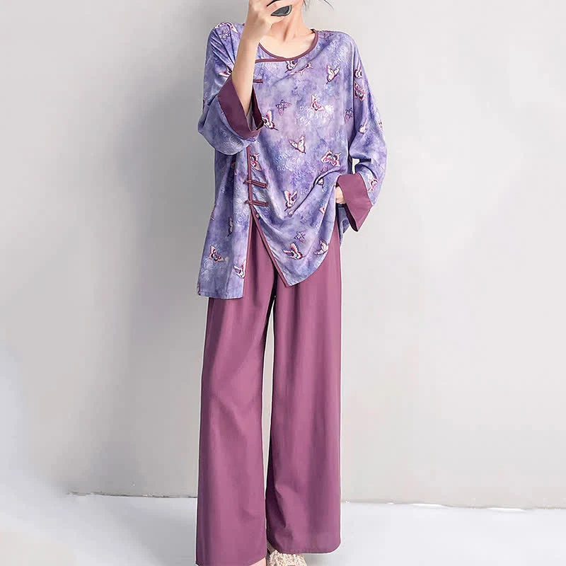 Loungewear-Set „Lila Schmetterling“ im orientalischen Stil