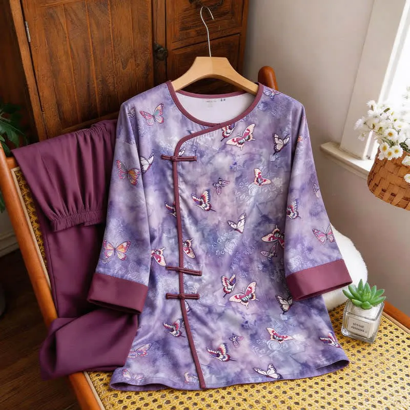 Loungewear-Set „Lila Schmetterling“ im orientalischen Stil