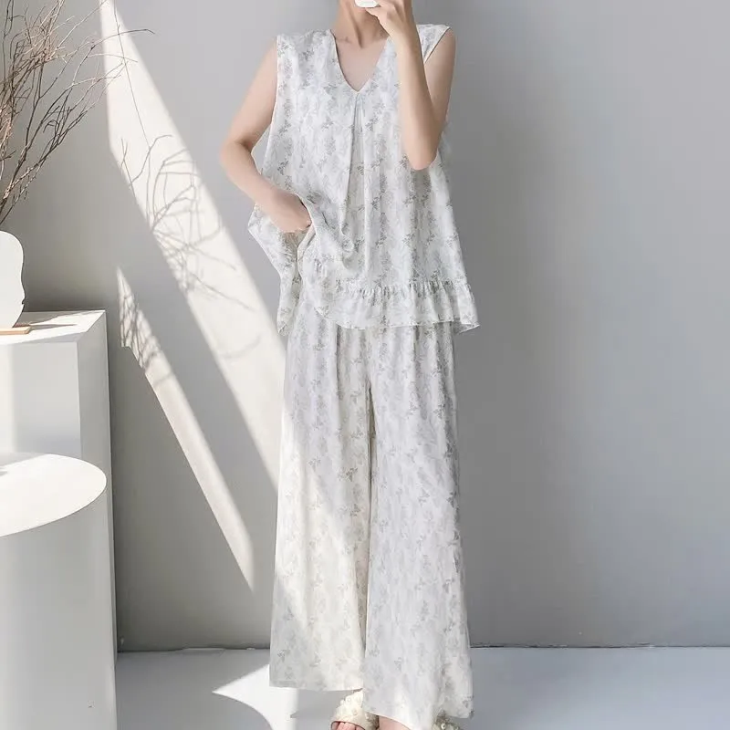 Elegantes Pyjama-Set mit Blättermuster: Tanktop und Hose