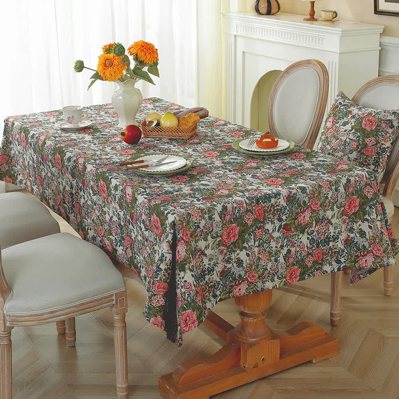 Shabby Chic Rosen-Jacquard-Blumentischdecke