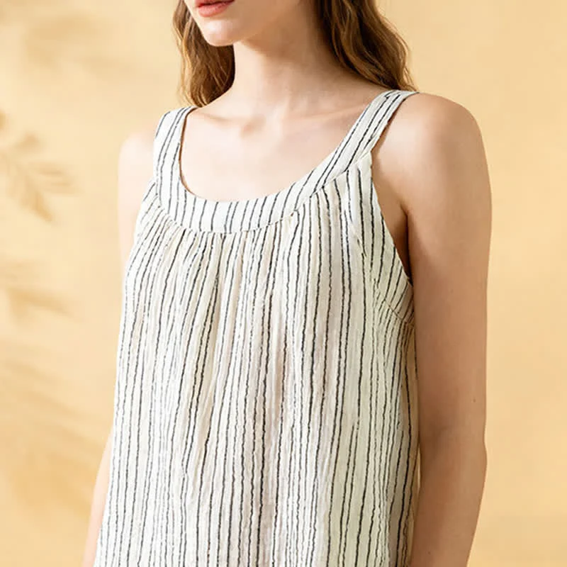 Minimalistisches gestreiftes ärmelloses Baumwoll-Pyjama-Set