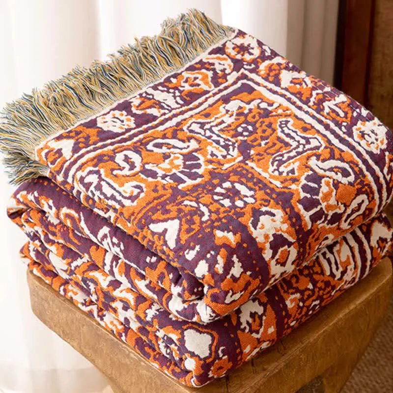 Vintage-Sofadecke aus Baumwolle mit Blumenmuster und Quasten