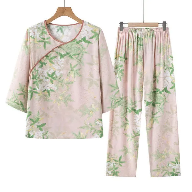 Pyjama-Set mit orientalischem Blumen- und Blättermuster