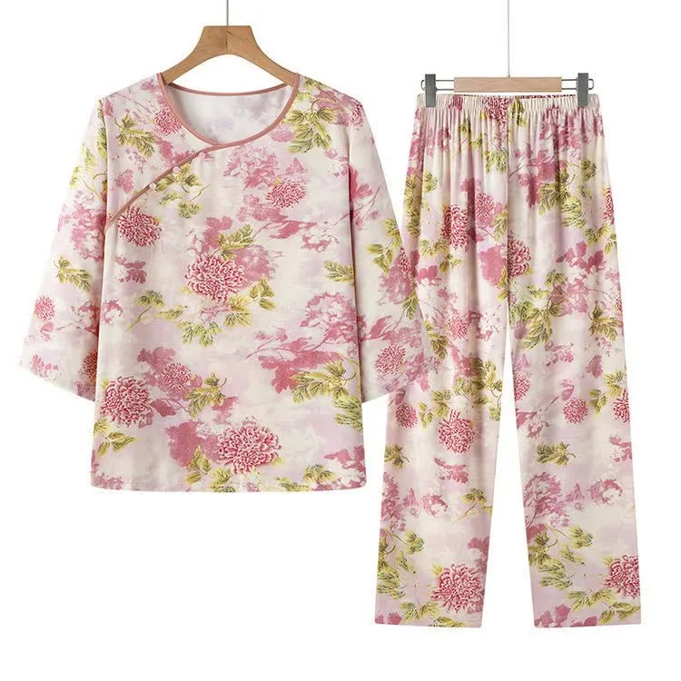 Orientalisches rosa Pyjama-Set mit Blumenmuster