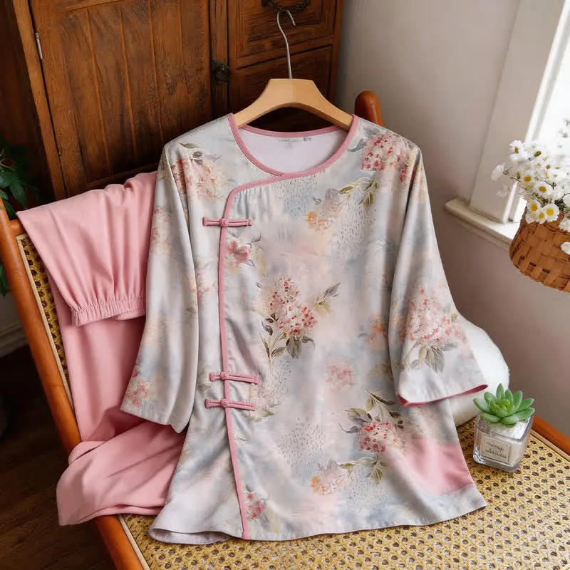 Rosa Loungewear-Set mit Blumenmuster im orientalischen Stil