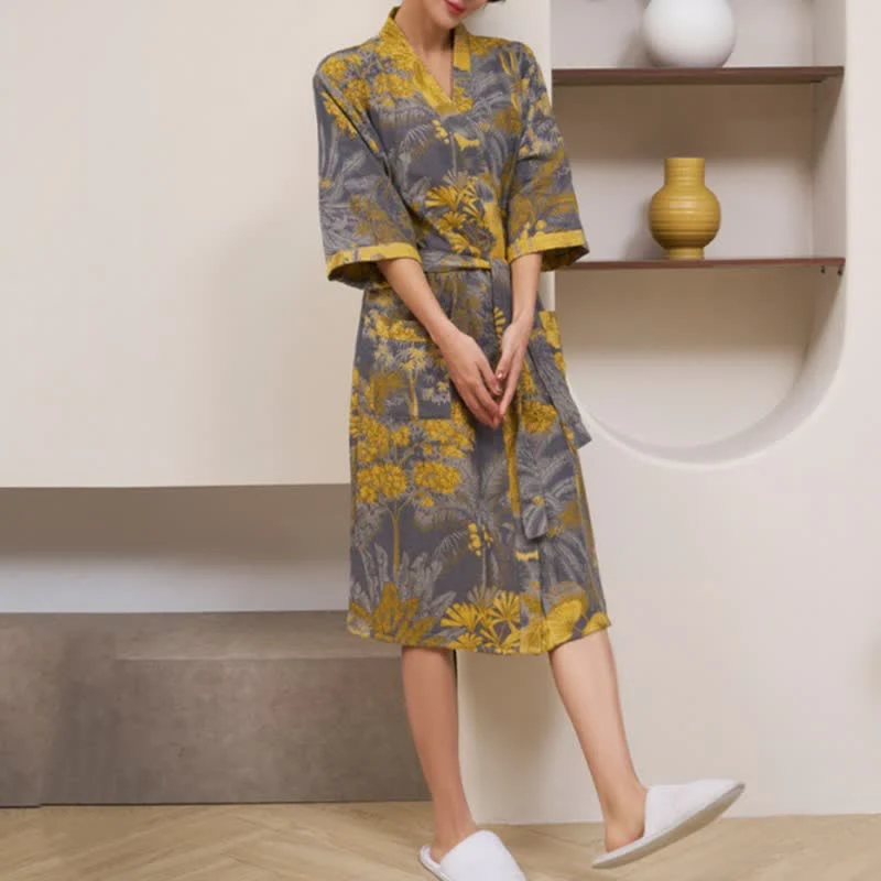 Künstlerischer Wald-Baumwoll-Doppelgaze-Bademantel