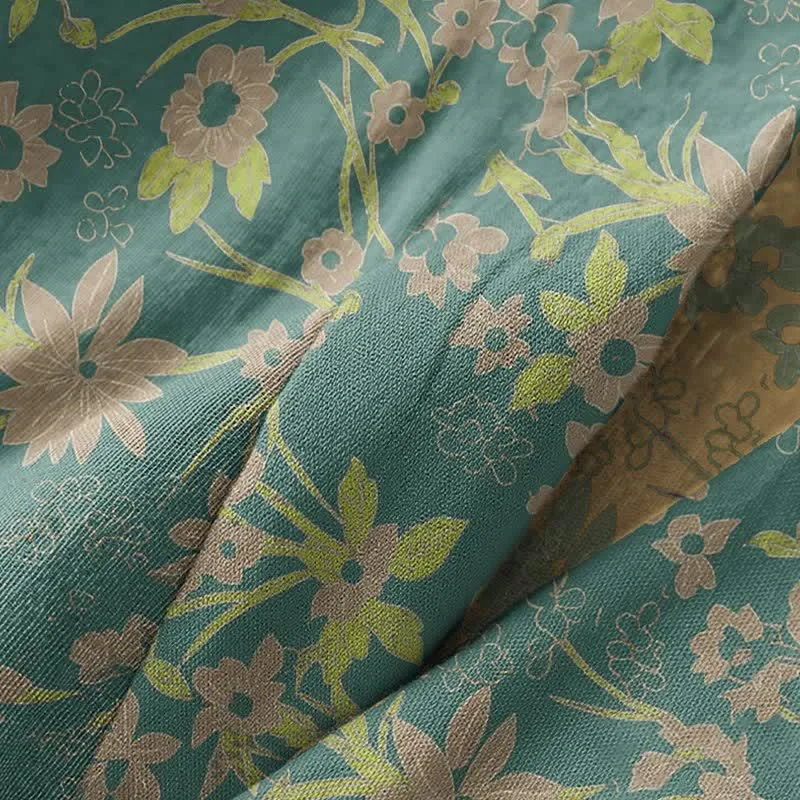 Kimono-Baumwollmantel mit pastoralem Blumenmuster und Jacquard-Print