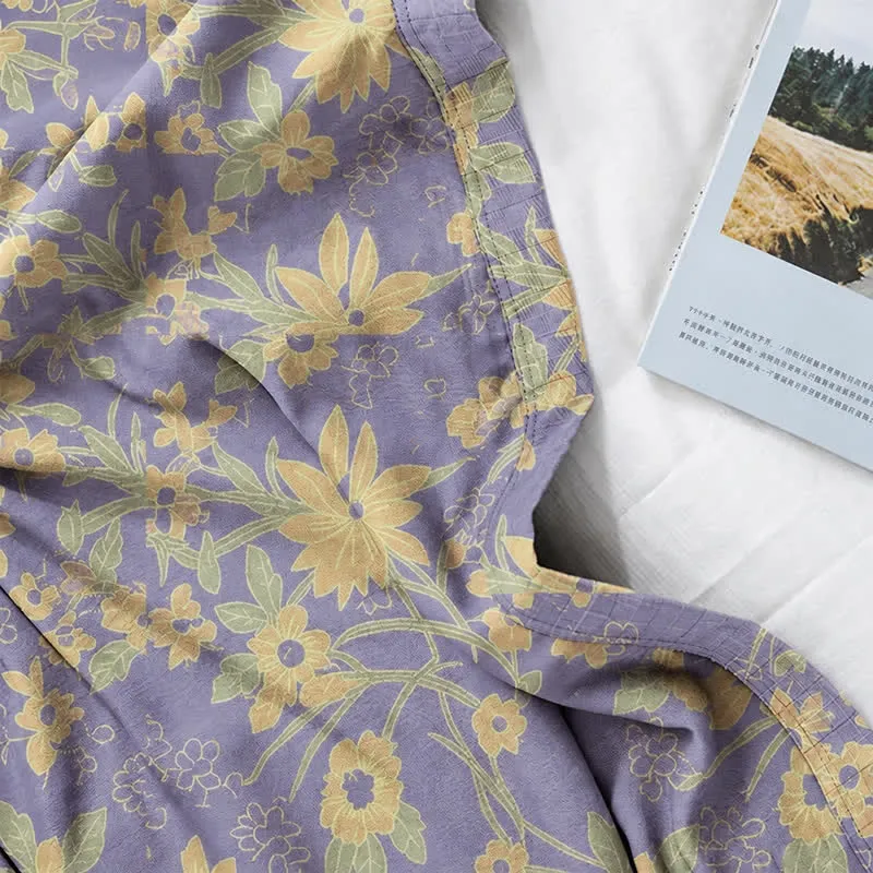 Kimono-Baumwollmantel mit pastoralem Blumenmuster und Jacquard-Print