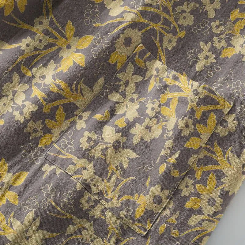 Kimono-Baumwollmantel mit pastoralem Blumenmuster und Jacquard-Print